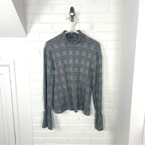 Zara Houndstooth Herringbone Knit Long Sleeve Top Size M - Picture 1 of 9